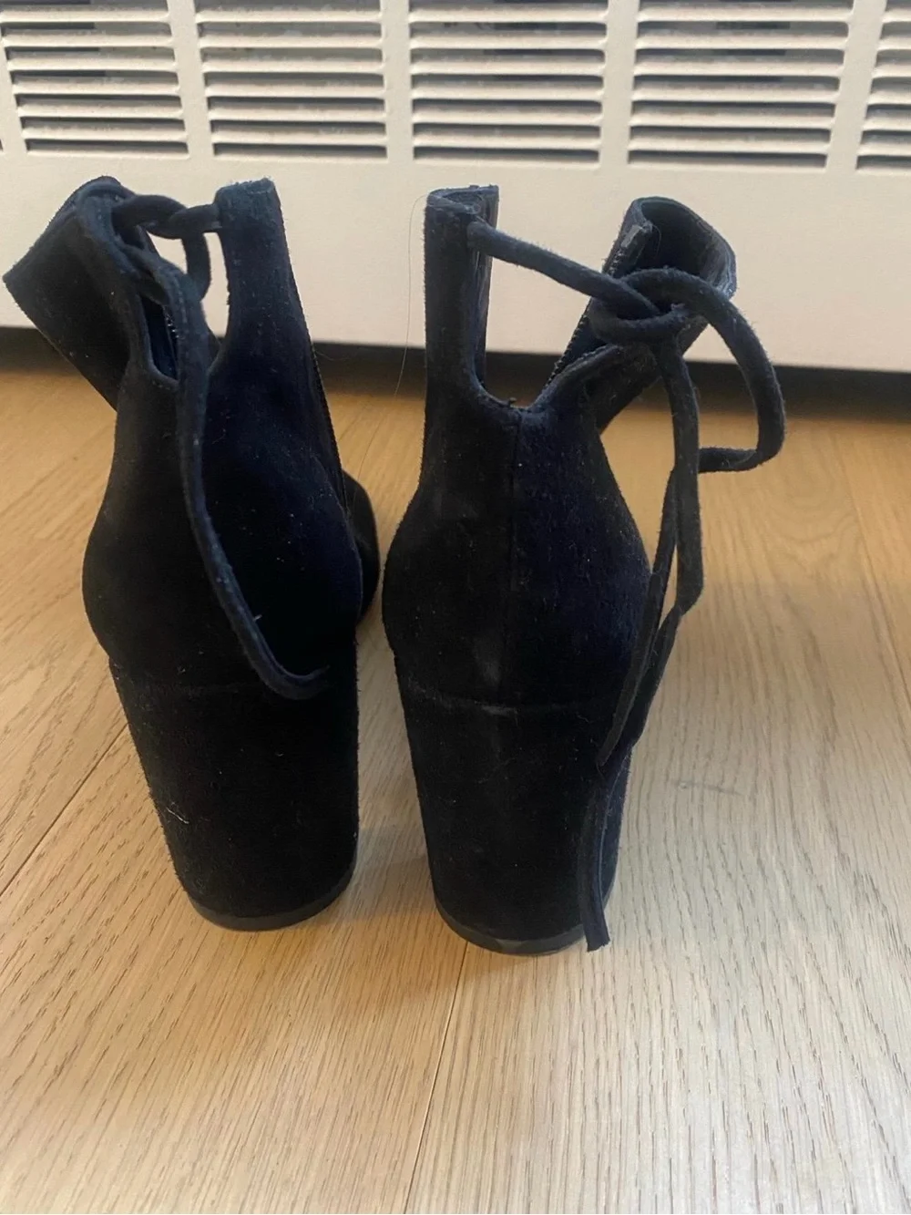 Stuart Weitzman Black Suede Ankle Booties with Block Heel